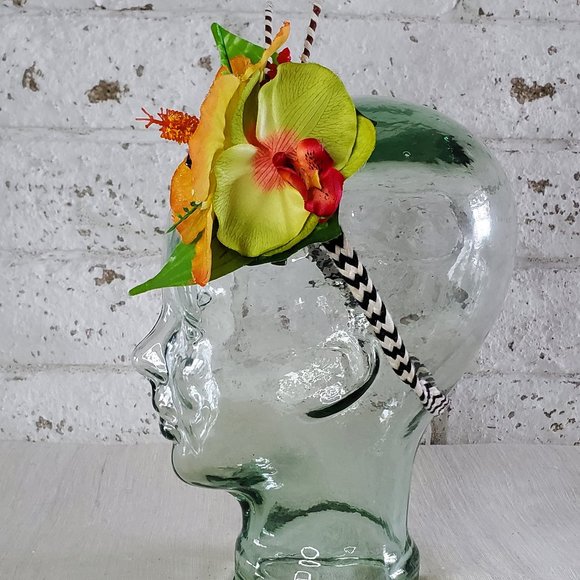 Homemade TIKI OASIS Hawaiian Luau Yellow and Green Darth Vader Flower Hair Clip - Picture 2 of 7